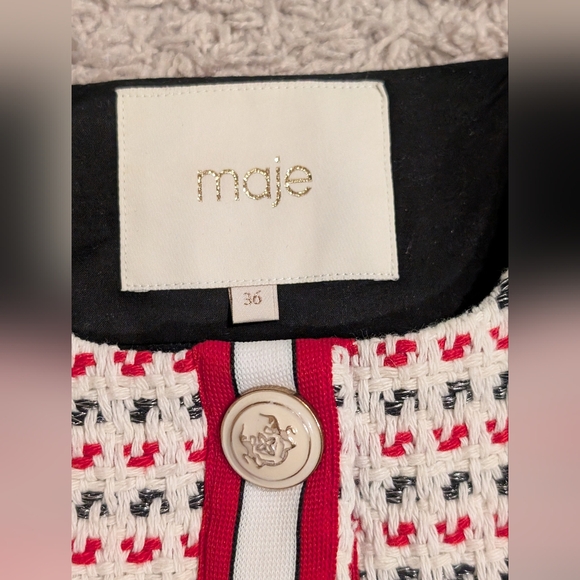 Maje Checked Cotton-Blend Tweed Jacket with Gold Crest Buttons - Picture 6 of 12